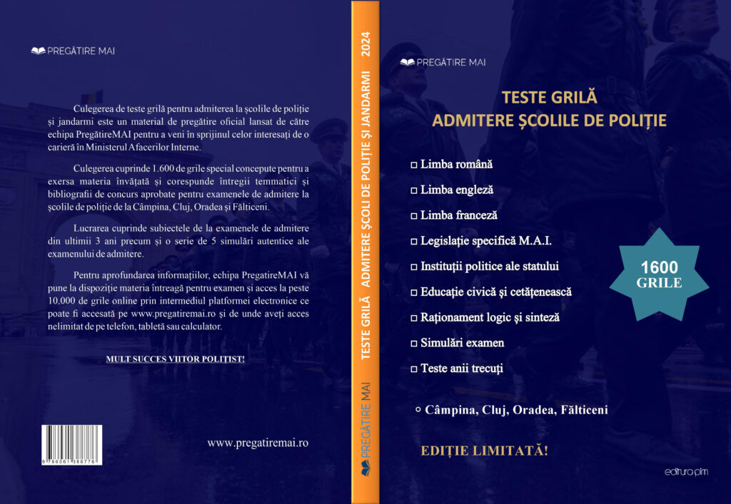 culegere teste grilă admitere poliție sesiunea martie-iunie 2025